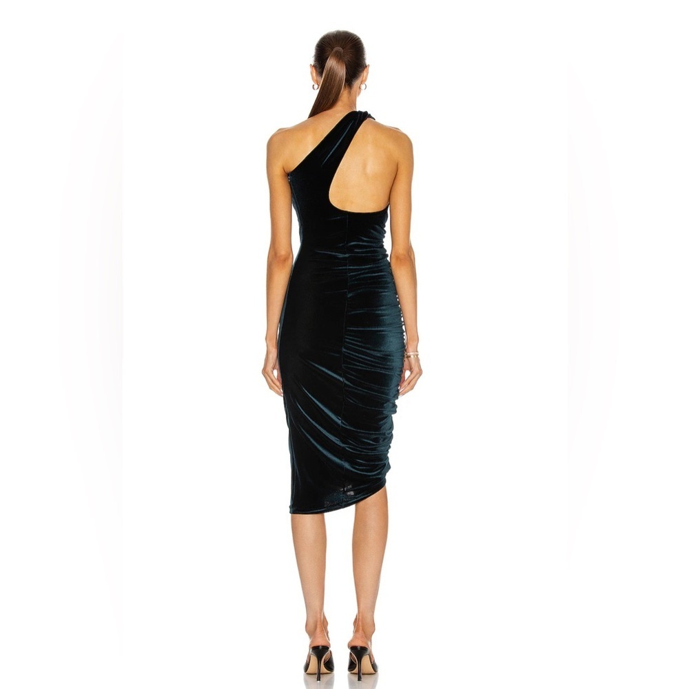 Alix NYC One-Shoulder Emerald Velvet Dress – Asymmetrical Ruched, Size S - Picture 2 of 6